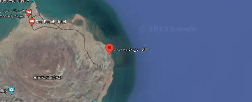 محل دقیق ساحل سرخ جزیره هرمز روی نقشه 566565566
